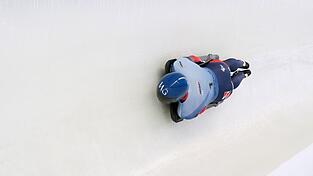 Matt Weston aus Großbritannien fuhr im dritten von vier WM-Läufen Bahnrekord.