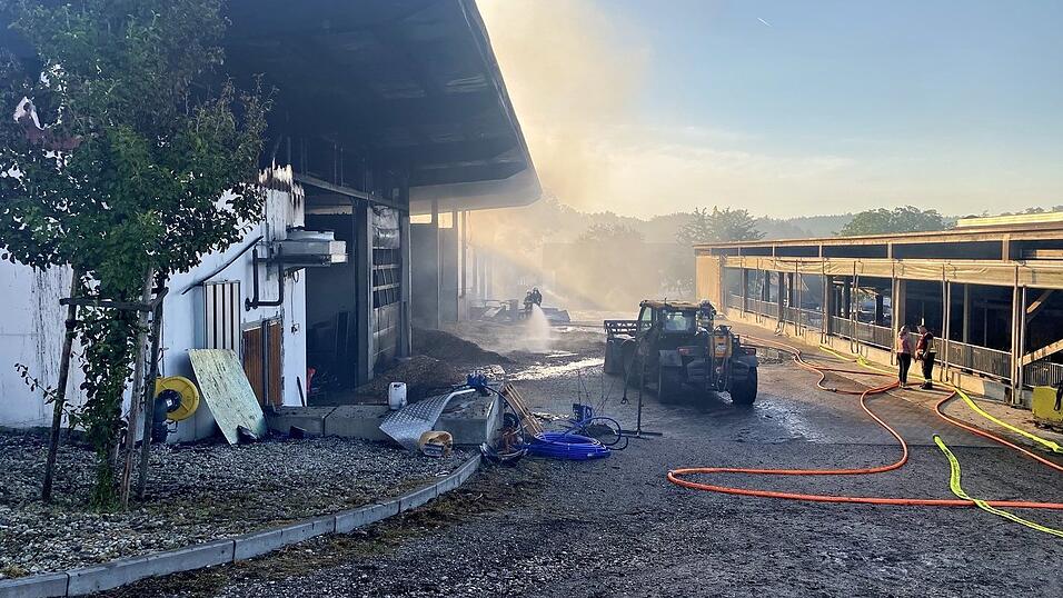 Die Scheune mit Strohlager und Werkstatt brannte ab. Bis zum Nachmittag l&ouml;schten die Feuerwehrler.