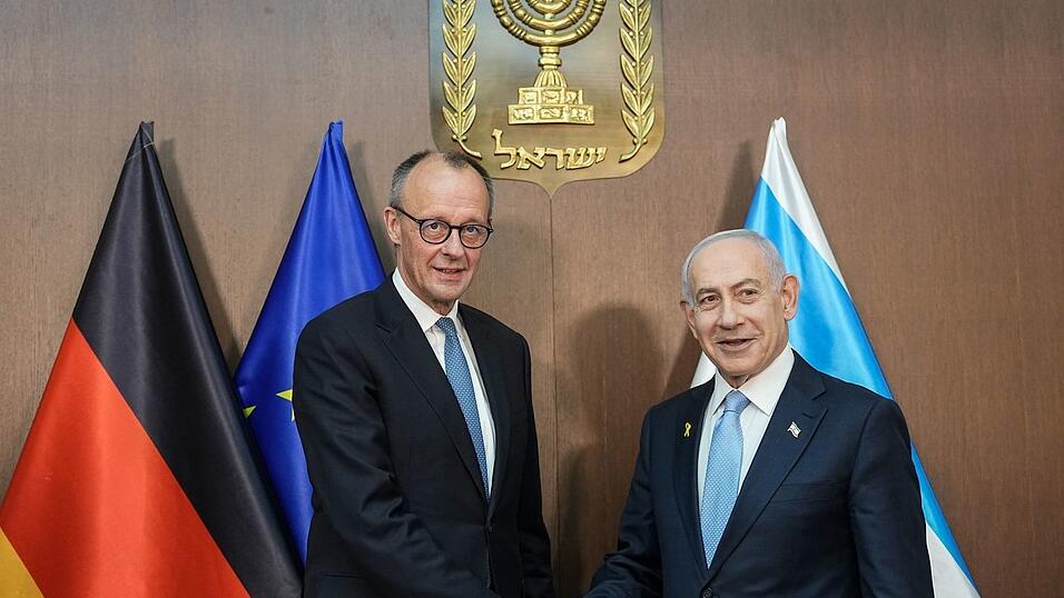 Merz und Netanjahu vor dem Gespr&auml;ch im Regierungssitz.