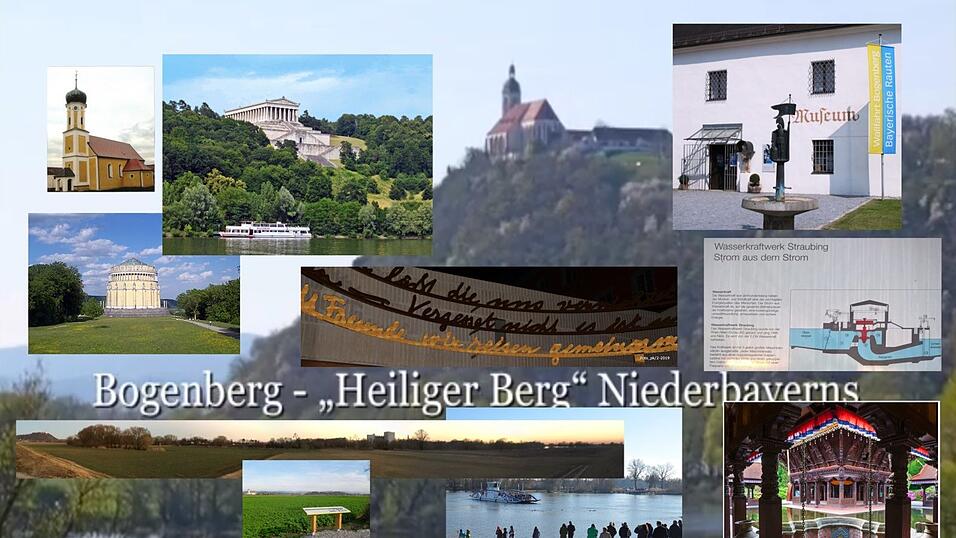 Die Bildcollage zeigt einige Aktivitäten des Schlichtvereins vor dem Hintergrund des Titelbildes des Bogenbergfilms in RePaLi: St. Stephanus Amselfing, Befreiungshalle Kelheim, Südpanorama bei der Infotafel am Donaudamm bei Oberalteich, Jungfernfahrt der 'Posching', Nepal-Pavillon bei Wiesent, Infos zu Schleuse und Kraftwerk Straubing/Kagers, als Beispiel der Museumsroute in RePaLi: Museum auf dem Bogenberg, Walhalla bei Donaustauf.