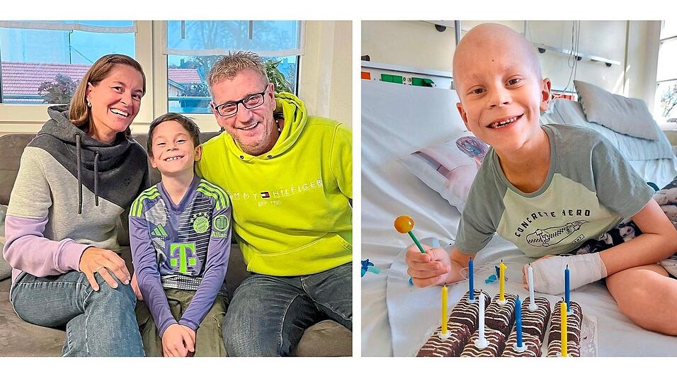 Ben lebt wieder ganz das Leben eines Neunj&auml;hrigen (links): Er spielt Fu&szlig;ball und zockt, geht zur Schule und bekommt &Auml;rger, wenn er schlechte Noten heimbringt. Den achten Geburtstag feiert Ben in der Klinik (rechts). Dort nascht er nicht nur Kuchen, auch Chips und Eis. Trotzdem zehrt der Krebs am K&ouml;rper, magert ihn ab.