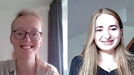 Unsere Autorin Anna Roppelt (rechts) hat Ilka Brühl über Videochat zum Interviewgetroffen.