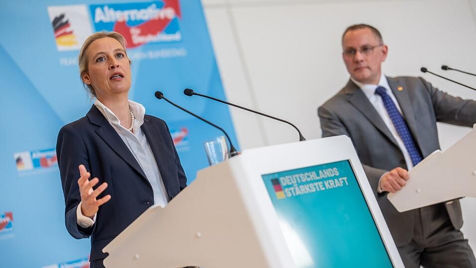Die AfD von Alice Weidel und Tino Chrupalla hat in j&uuml;ngsten Umfragen klar die Nase vorn. (Archivbild)