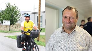 Vom damaligen Arbeitgeber aus startete Erwin Irlbeck im Juli 2021 zu seiner ersten Spenden-Tour (Foto links). 300 Kilometer waren das. Nun wird er auf eine längere Strecke kommen, schätzt er. Die Etappenabfolge steht noch nicht fest. Weil er selbst als Patient mit Brüchen im Krankenhaus Landshut-Achdorf war, musste Erwin Irlbeck seine Spenden-Rad-Touren pausieren. Doch nun geht es wieder los - zu der bisher größten Tour.