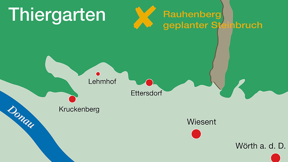 Die Karte zeigt den Standort des beantragten Steinbruchs.