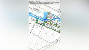 Der Ausschnitt zeigt die Entwicklungen bei Starkregen im Bereich des neuen Baugebiets bei Oberergoldsbach.