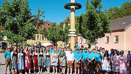 Die Helfer der KLJB, der Feuerwehr Wiesent und der Feuerwehr Kruckenberg vor dem Baum.