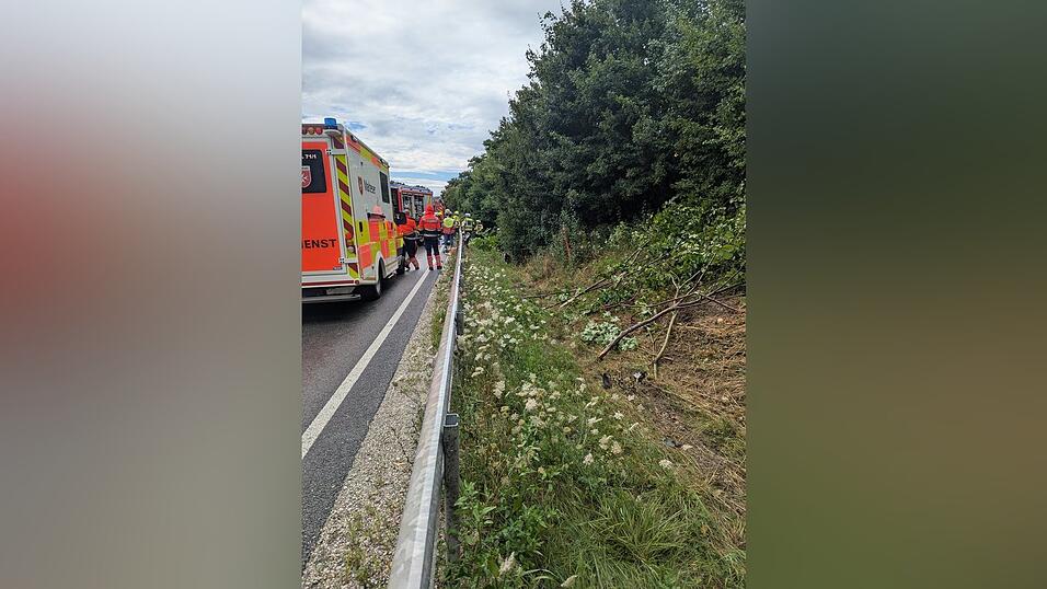 Auf der Außenseite der Leitplanke brachte das Auto mehrere kleine Bäume zu Fall und kam schließlich in der Böschung zum Stillstand. 