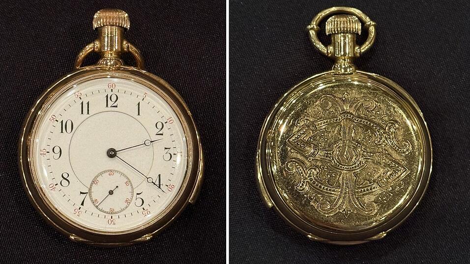 Eine goldene Titanic-Taschenuhr wurde für den Rekordpreis von mehr als 2 Millionen Euro versteigert. (Handout)