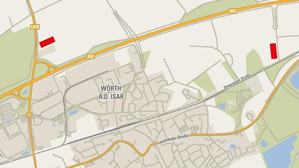 Die rot gekennzeichneten Flächen kennzeichnen die geplanten Standorte der Ställe. Die rot gekennzeichneten Flächen kennzeichnen die geplanten Standorte der Ställe.