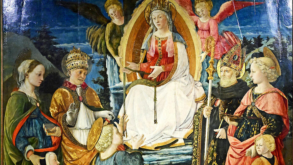 „Thronende Muttergottes mit Kind und Heiligen“. Die heilige Margareta (l.) soll die Gesichtszüge der Novizin Lucretia Buti tragen, der Geliebten des Malermönches Filippo Lippi.