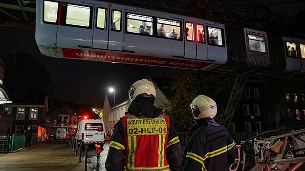 Die Feuerwehr holte die Fahrg&auml;ste &uuml;ber eine Drehleiter aus der Bahn.