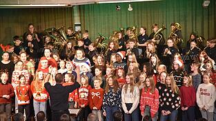 Zum großen Finale waren alle Mitwirkenden auf der Bühne und trugen gemeinsam das feierliches Stück „Dona nobis pacem“ vor. Zum großen Finale waren alle Mitwirkenden auf der Bühne und trugen gemeinsam das feierliches Stück „Dona nobis pacem“ vor.