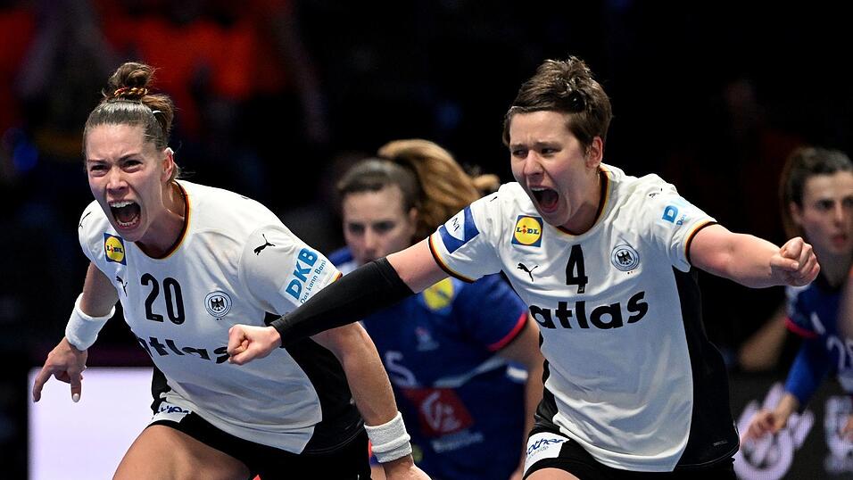 Die ehemaligen Co-Kapitäninnen Emily Vogel (l) und Alina Grijseels spielen am Sonntag um WM-Gold. Die ehemaligen Co-Kapitäninnen Emily Vogel (l) und Alina Grijseels spielen am Sonntag um WM-Gold.