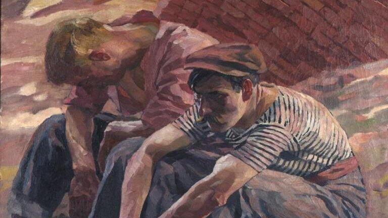 Das Bild 'Die Bauarbeiter' zeugt vom einstigen harten Alltag.