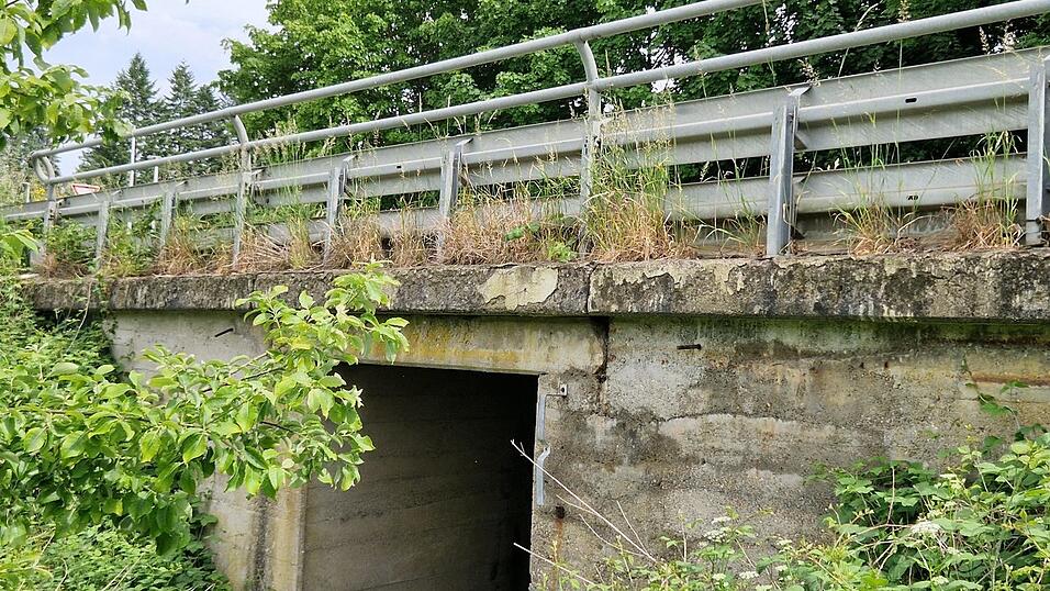 Die Br&uuml;cke &uuml;ber den Etzenbach ist so besch&auml;digt, dass ein Neubau unumg&auml;nglich ist.