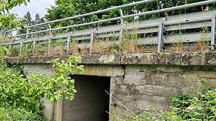 Die Br&uuml;cke &uuml;ber den Etzenbach ist so besch&auml;digt, dass ein Neubau unumg&auml;nglich ist.