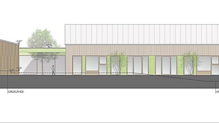 Der Neubau ist nach S&uuml;dwesten hin mit vielen Fenstern ausgestattet, die viel Licht in die R&auml;ume lassen.