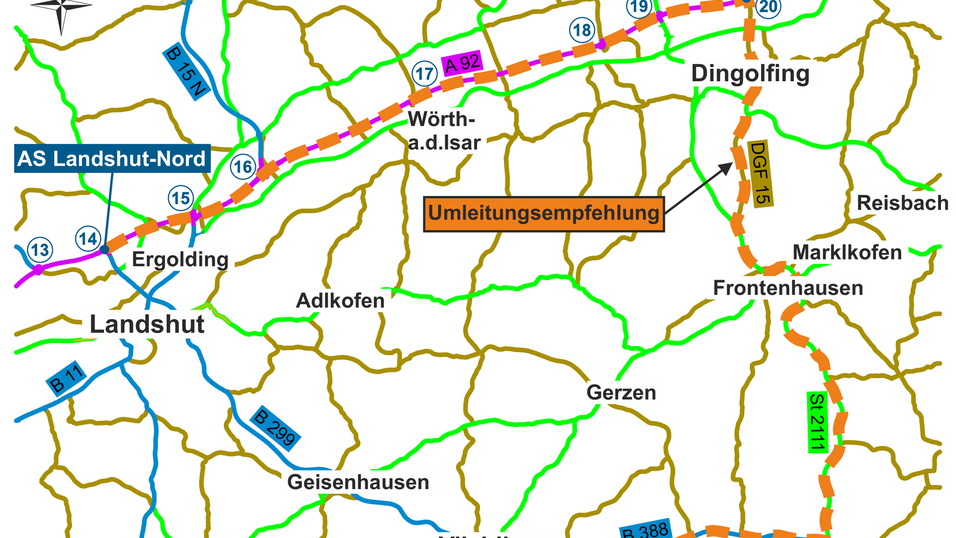 Anhand der Karte wird die gro&szlig;r&auml;umige Umfahrung deutlich.