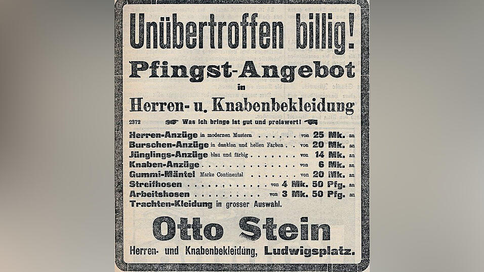 Anzeige für das Geschäft Stein, in: Straubinger Tagblatt v. 22. Mai 1926. Anzeige für das Geschäft Stein, in: Straubinger Tagblatt v. 22. Mai 1926.