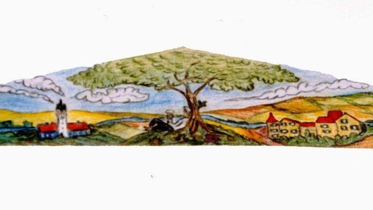 Die Illustration an der Zeltwand wird bei Bedarf von Hand gemalt - Verwandtschaft hat da geholfen.