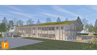 Diesen Entwurf des neuen Kindergartens haben die Planer des Büros Raith Architekten auf den Tisch gelegt. Eine knappe Mehrheit des Stadtrats entschied nun, das Gebäude in Massivbauweise zu erstellen.
