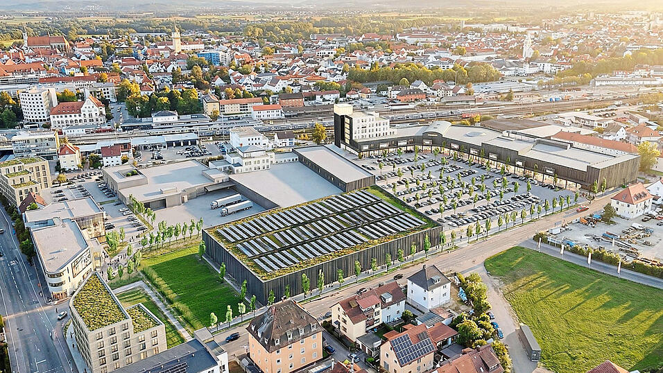 Der G&auml;ubodenpark in Zukunft: Mit einem gro&szlig;en Lebensmittelmarkt-Neubau und einem Wohngeb&auml;ude an der jetzt noch freien Fl&auml;che an der Ecke Landshuter Stra&szlig;e/Industriestra&szlig;e. Statt des in die Jahre gekommenen Parkdecks gibt es viele Parkpl&auml;tze ebenerdig.