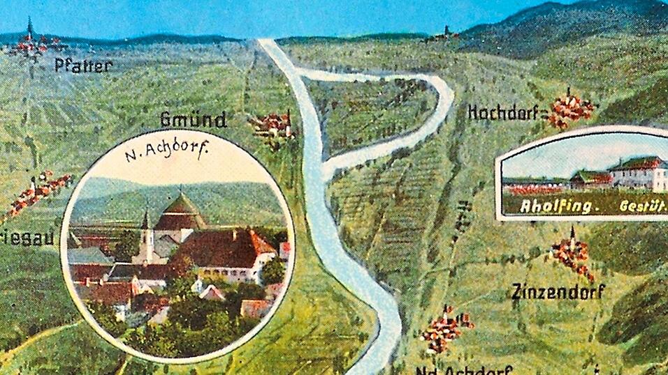 Die Donau auf einem Ansichtskartenausschnitt um 1900.