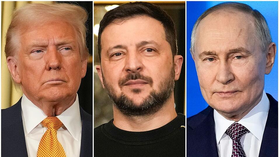 Die drei Präsidenten Trump, Selenskyj und Putin (von links) verhandeln über eine Lösung im Ukraine-Krieg. (Archivbild) Die drei Präsidenten Trump, Selenskyj und Putin (von links) verhandeln über eine Lösung im Ukraine-Krieg. (Archivbild)