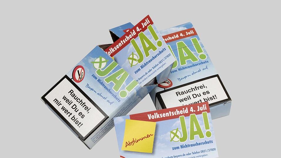 Zigarettenschachtel des Aktionsbüros Volksentscheid Nichtraucherschutz, Passau, 2010