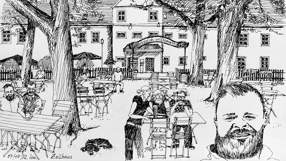 Mit dieser Skizze hielt Autor Helmut Wartner seinen Besuch im Zollhaus fest.