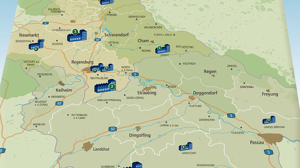 Eine &Uuml;bersicht zu den umsatzst&auml;rksten Unternehmen in Ostbayern.