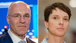 Die Bildkombo aus Archivbildern zeigt den Augsburger Oberbürgermeister Kurt Gribl und die AfD-Vorsitze Frauke Petry. Am 12.02.2016 findet eine Sondersitzung des Augsburger Stadtrates aus Protest gegen einen Neujahrsempfang mit der AfD-Bundesvorsitzenden Frauke Petry statt. Die Bildkombo aus Archivbildern zeigt den Augsburger Oberbürgermeister Kurt Gribl und die AfD-Vorsitze Frauke Petry. Am 12.02.2016 findet eine Sondersitzung des Augsburger Stadtrates aus Protest gegen einen Neujahrsempfang mit der AfD-Bundesvorsitzenden Frauke Petry statt.