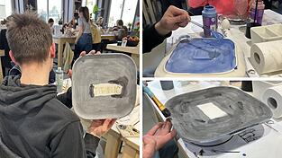 Mit Blau stellt Kilian das Meer unten auf seinem Titanic-Teller dar. Das Schwarz oben steht f&uuml;r den Rumpf des Schiffes