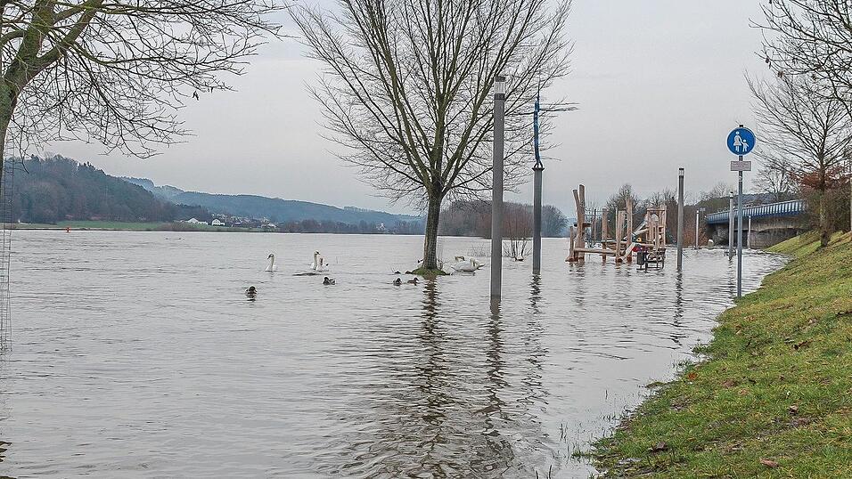 Auch in Vilshofen stieg die Donau &uuml;ber die Ufer.