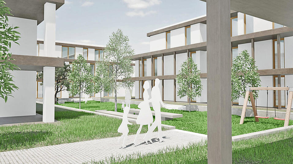 Der Innenhof soll &uuml;ppig begr&uuml;nt und mit Spielfl&auml;chen ausgestattet werden.