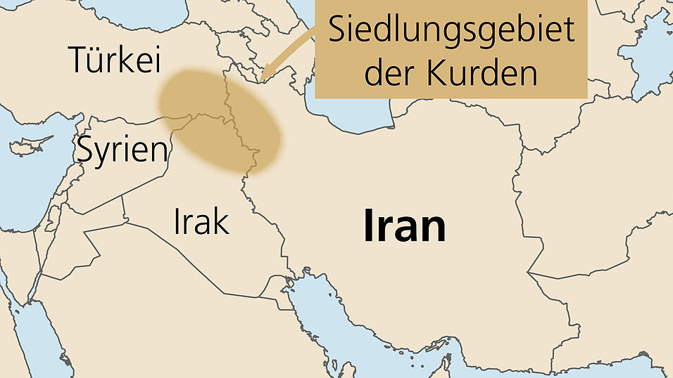 Eine Karte von den Siedlungsgebieten der Kurden.