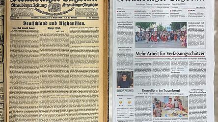Titelseiten des Straubinger Tagblatts im Abstand von 100 Jahren, links vom 8. August 1926 und rechts vom 8. August 2026. Titelseiten des Straubinger Tagblatts im Abstand von 100 Jahren, links vom 8. August 1926 und rechts vom 8. August 2026.