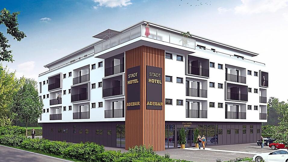 Das Hotel hat f&uuml;nf Vollgeschosse und ist etwas h&ouml;her als das benachbarte Expert-Geb&auml;ude.