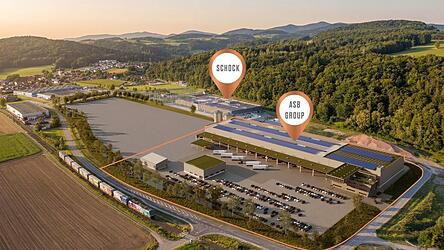 So soll die neue Niederlassung der ASB-Group aussehen. Links davon die Fl&auml;che, die noch verkauft wird.