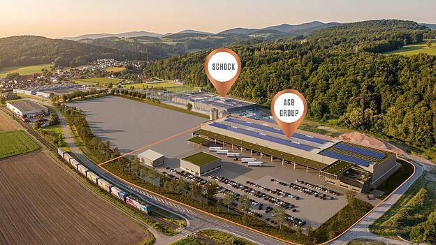 So soll die neue Niederlassung der ASB-Group aussehen. Links davon die Fl&auml;che, die noch verkauft wird.