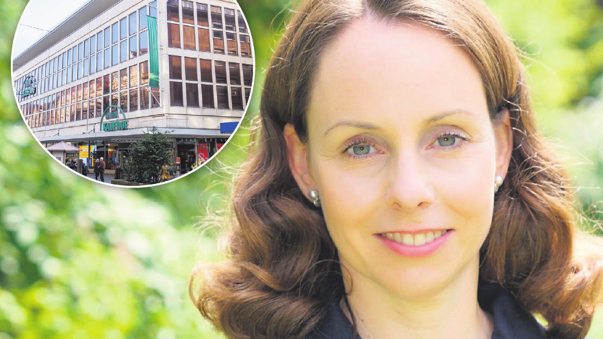 Andrea Heilmaier von der Stadt N&uuml;rnberg. Im kleinen Bild die N&uuml;rnberger Kaufhof-Filiale.