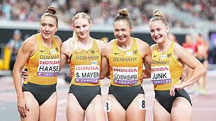 Gewannen WM-Bronze: Rebekka Haase, Sina Mayer, Gina Lückenkemper und Sophia Junk (v. l.).