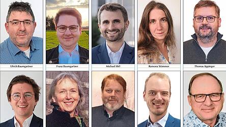 Gleich zehn neue Marktr&auml;te ziehen in Simbach in den Marktrat ein. (oben v.l.) Ulrich Baumgartner, Franz Baumgartner, Michael Hirl, Ramona St&ouml;mmer, Thomas Appinger (unten, v.l.) Tobias Ettengruber, Christine Aigner, Walter Kaltenberger, Adrian Loher und Josef Wittmann