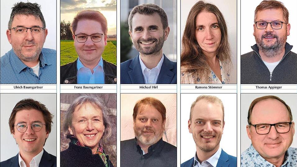 Gleich zehn neue Marktr&auml;te ziehen in Simbach in den Marktrat ein. (oben v.l.) Ulrich Baumgartner, Franz Baumgartner, Michael Hirl, Ramona St&ouml;mmer, Thomas Appinger (unten, v.l.) Tobias Ettengruber, Christine Aigner, Walter Kaltenberger, Adrian Loher und Josef Wittmann