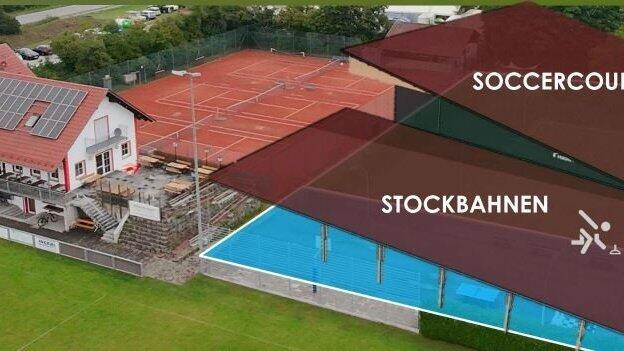 So k&ouml;nnte die Indoor-Soccer-Halle mit Stocksch&uuml;tzenbahnen-&Uuml;berdachung vom TSV Kronwinkl einmal aussehen.