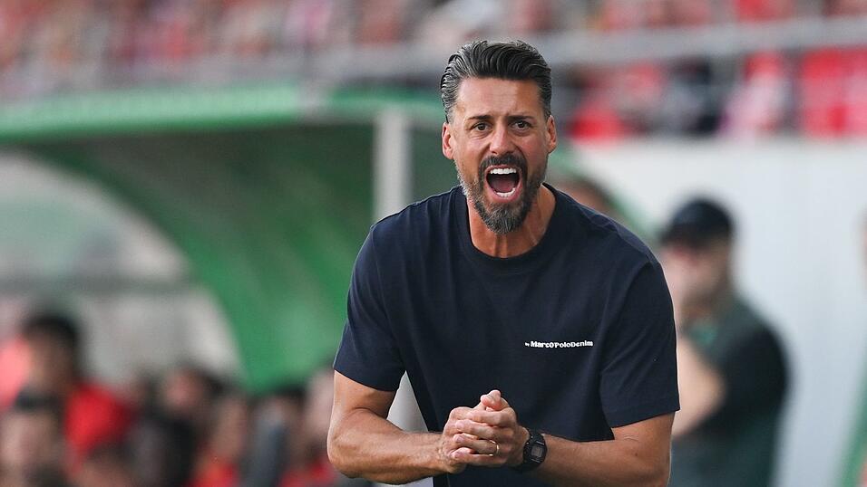 Augsburgs Trainer Sandro Wagner ist mit Leidenschaft bei seinem Debüt im Einsatz. Augsburgs Trainer Sandro Wagner ist mit Leidenschaft bei seinem Debüt im Einsatz.