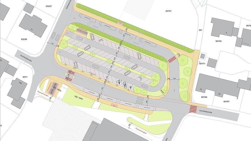 So sieht der Entwurf von Planer Martin Dunst zur Neuanlage des Parkplatzes an der Hochfeld-/Ecke Schlesischen Straße aus, auf den sich der Marktrat in seiner jüngsten Sitzung verständigt hat. So sieht der Entwurf von Planer Martin Dunst zur Neuanlage des Parkplatzes an der Hochfeld-/Ecke Schlesischen Straße aus, auf den sich der Marktrat in seiner jüngsten Sitzung verständigt hat.