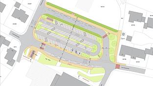 So sieht der Entwurf von Planer Martin Dunst zur Neuanlage des Parkplatzes an der Hochfeld-/Ecke Schlesischen Straße aus, auf den sich der Marktrat in seiner jüngsten Sitzung verständigt hat.