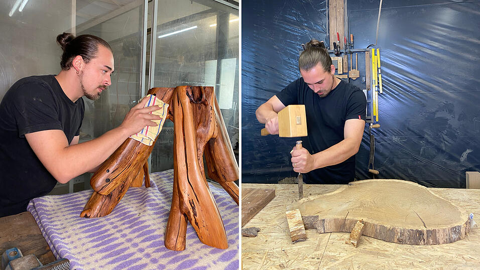 Kevin erkennt die Kunst der Natur. Besondere Strukturen im Holz möchte er in seinen Werken betonen. Kevin erkennt die Kunst der Natur. Besondere Strukturen im Holz möchte er in seinen Werken betonen.
